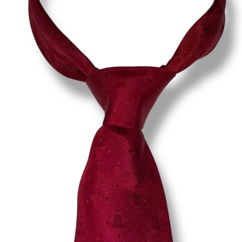 Lanvin Paris Silk Necktie Burgundy Red Geometric Logo Jacquard Made in France
